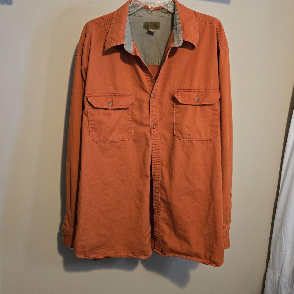 Mens Faded Glory Burnt Orange Button Up Long Sleeve Cotton Shirt, 2XL 50/52